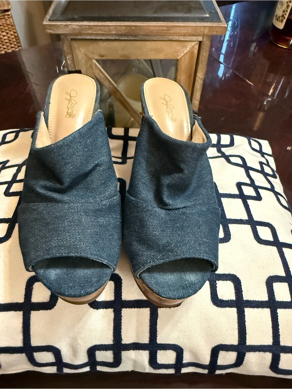 Jaclyn Smith Denim Open-Toe Slip-On Mules - Blue